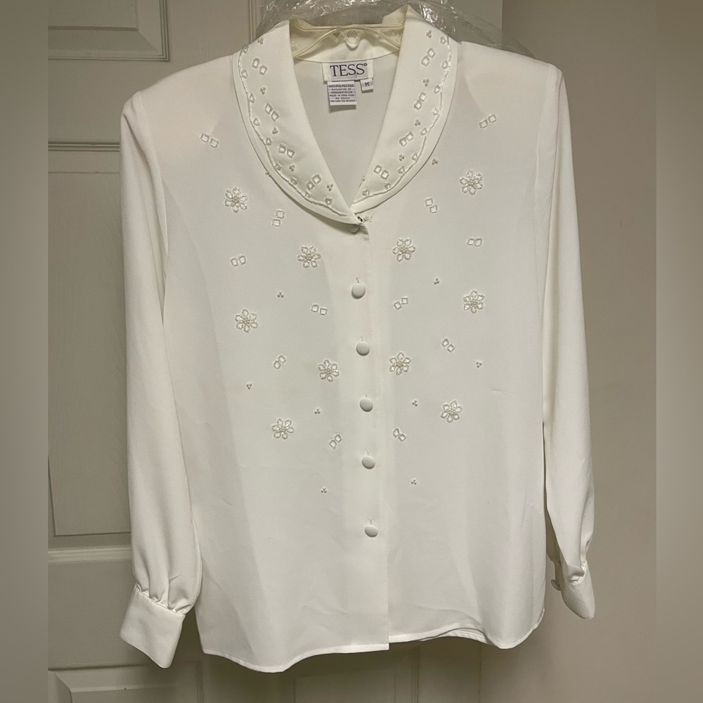 White Vintage Button-Down Sequence Below Size Med - image 1